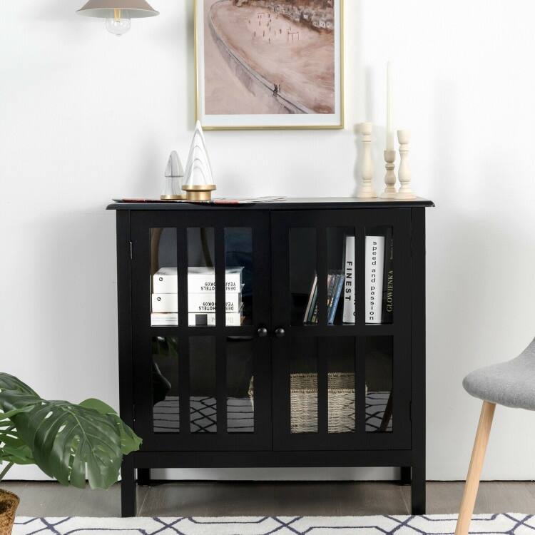 Glass Door Sideboard Console Storage Buffet Cabinet - 32" x 14" x 31" (L x W x H)