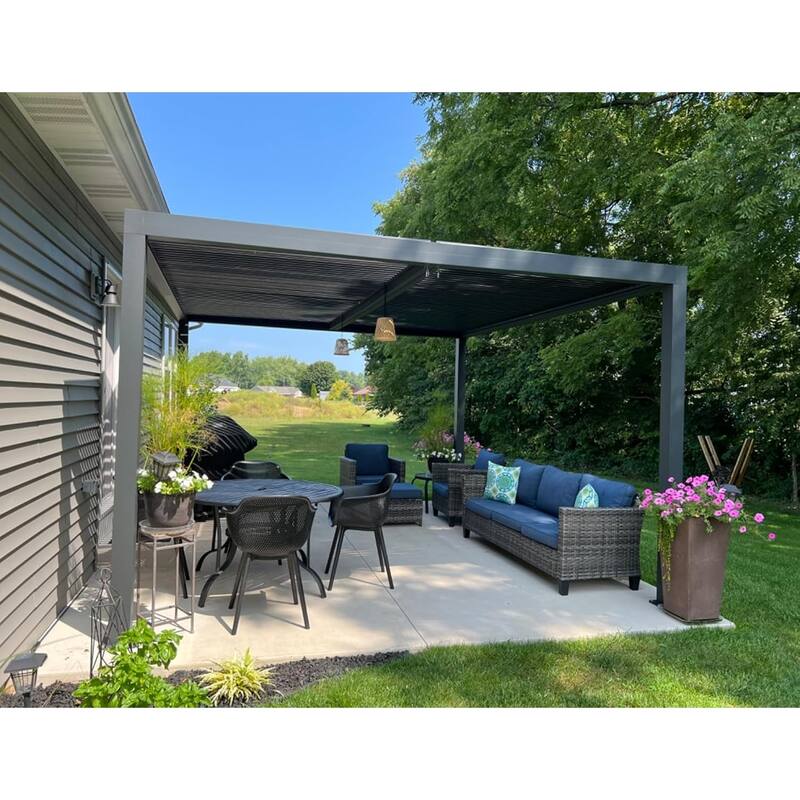 PURPLE LEAF Louvered Pergola Outdoor Aluminum Pergola with Adjustable Roof for Patio Hardtop Gazebo - 11' x 13' - Grey