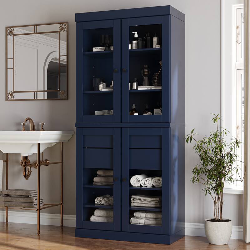 Palace Imports 100% Solid Wood Bathroom Storage Cabinet, Clear Glass Doors, 2 Drawers, Adjustable Shelves, 32" Wide, 71.5" Tall