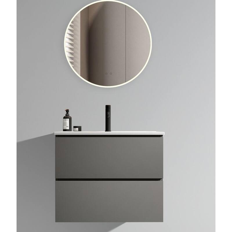 GDFStudio - Coralie Modern Floating Bathroom Vanity with Integrated Ceramic Sink and Soft-Close Storage - White+gray - 24" (one faucet holes)