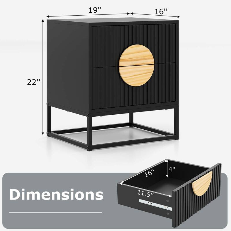 Costway 1/2 PCS Fluted Nightstand with 2 Drawers with Pine Wood