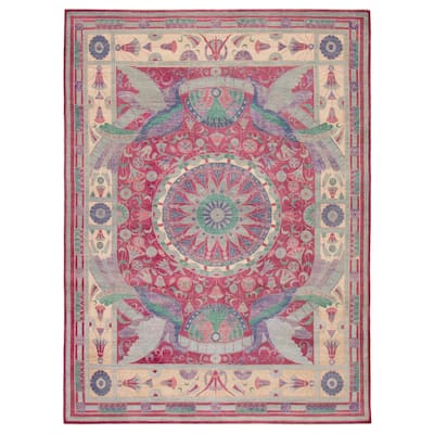 ECARPETGALLERY Hand-knotted Abstract Lahore Legacy Magenta Wool Rug - 8'11 x 12'2