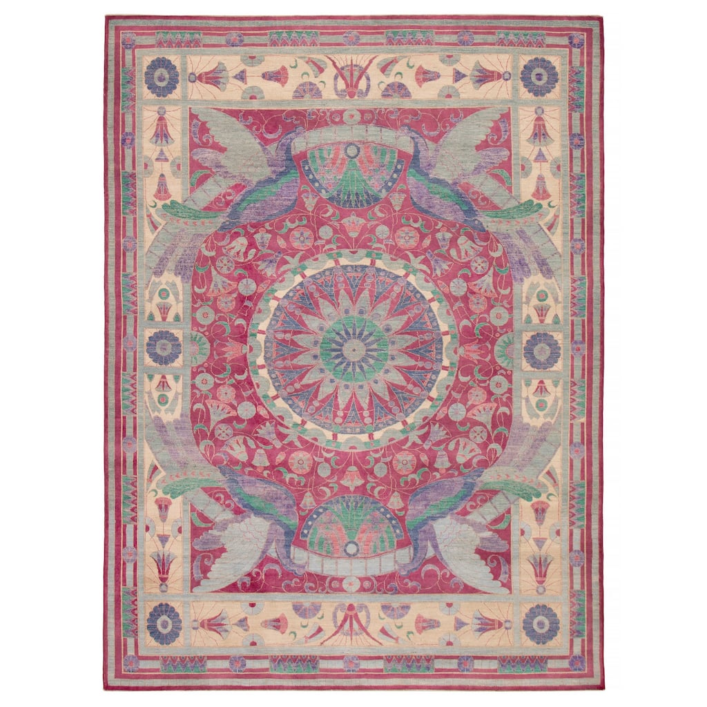 ECARPETGALLERY Hand-knotted Abstract Lahore Legacy Magenta Wool Rug - 8'11 x 12'2