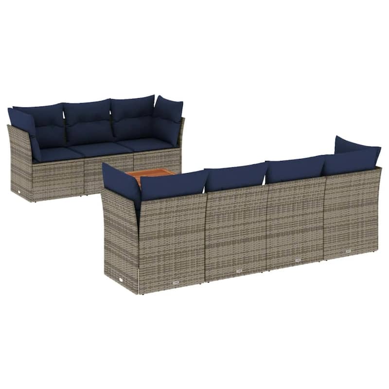 vidaXL 8 Piece Patio Sofa Set with Cushions Gray Poly Rattan - 24.4" x 24.4" x 27.2"