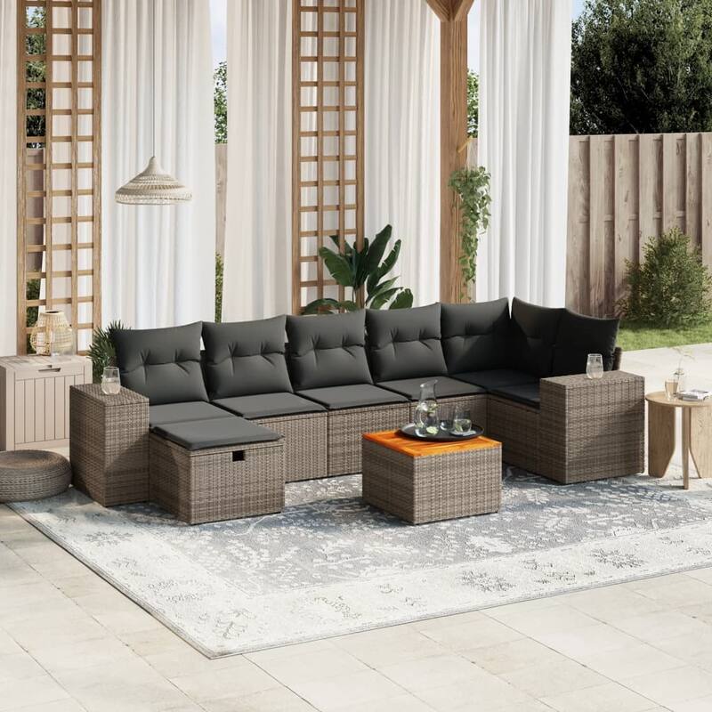 8-Piece Patio Sofa Set with Cushions - Gray and dark gray - form1 - 24.4 x 32.7 x 27.2 in
