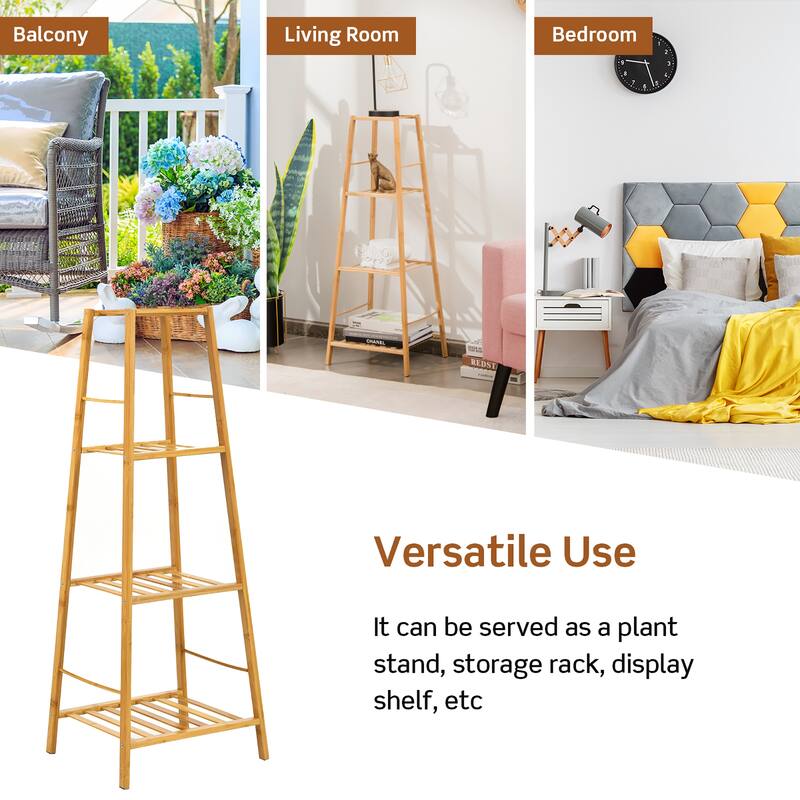 Costway Bamboo Tall Plant Stand Pot Holder Display Shelving Unit - 14.5'' x 13.5'' x 39''
