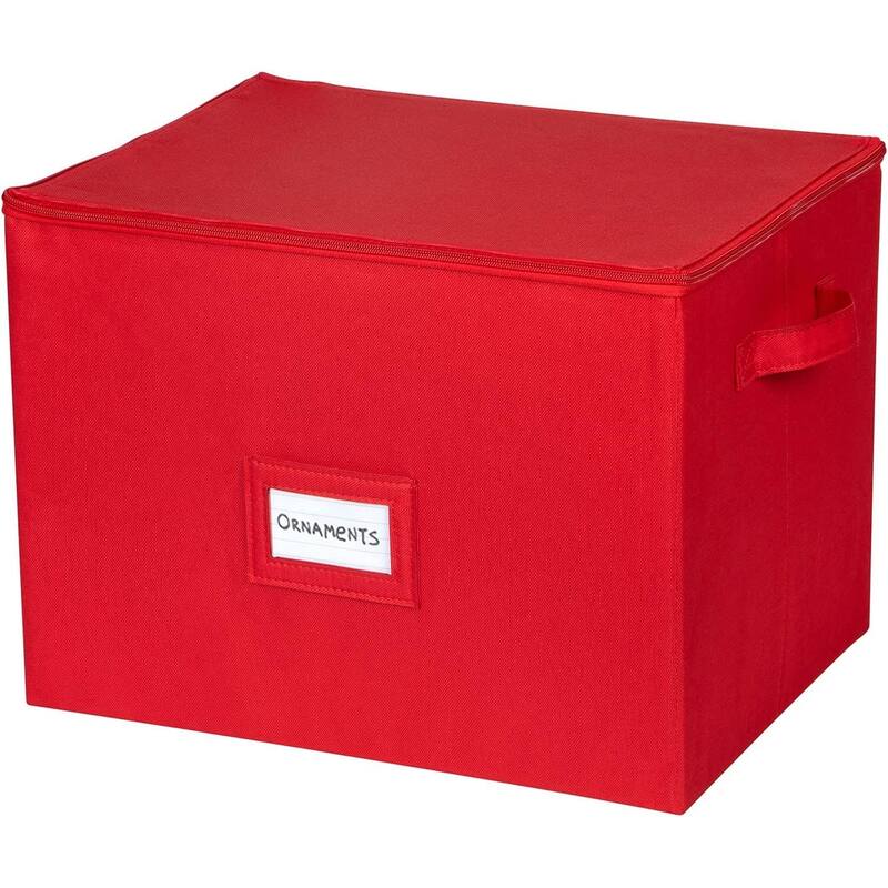 Xmas Ornament Storage Container with Dividers Fits Up to 80-3" Ornaments, Durable 600D, Grey