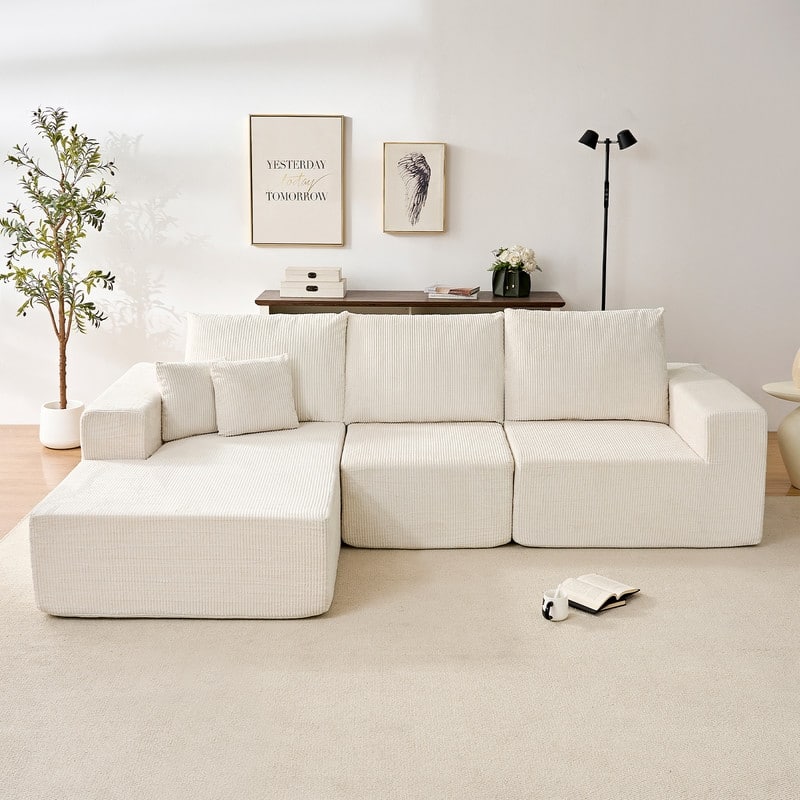 Mixoy W108"Corduroy Fabric Sectional Couch,3-Pieces Free-Combined Cloud Modular Modern L-Shaped Sofa with Chaise Lounge
