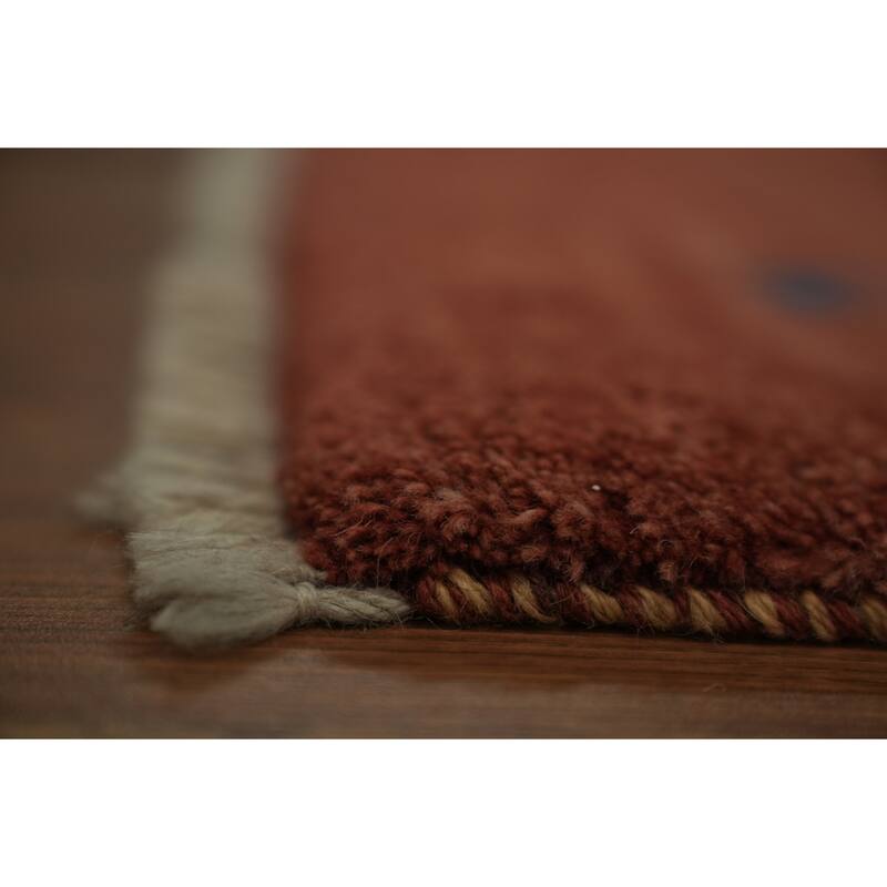 Hand Knotted Oriental 100% Wool Carpet Tribal Modern Oranges & Rust Gabbeh Runner Rug - 10' 0'' X 2' 11''