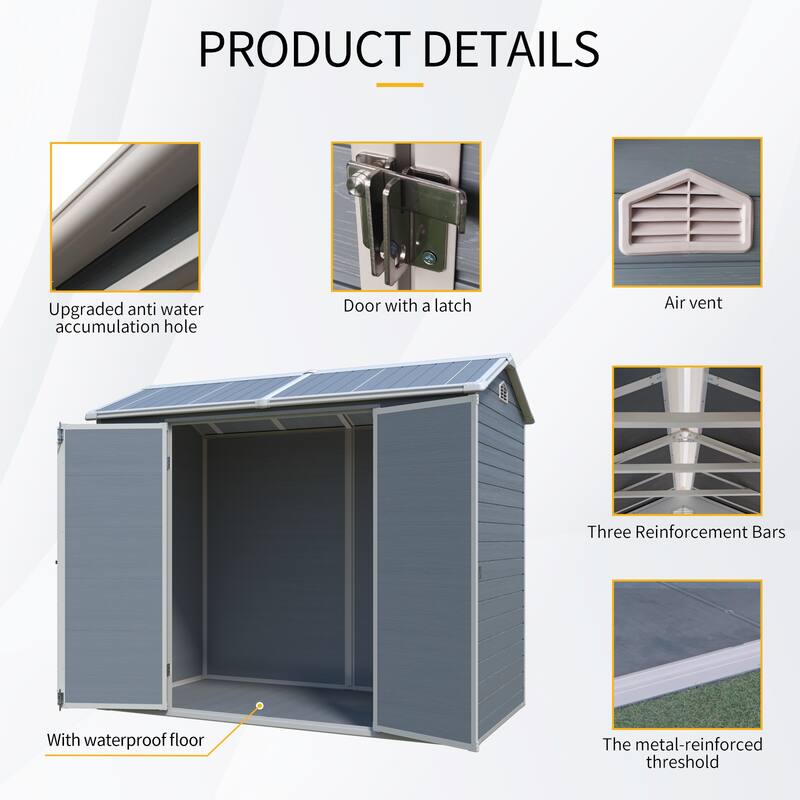 8ft x 4ft Outdoor Storage Shed – Plastic Shed with Two Windows, Double Doors & Floor for Garden, Patio, Yard & Lawn