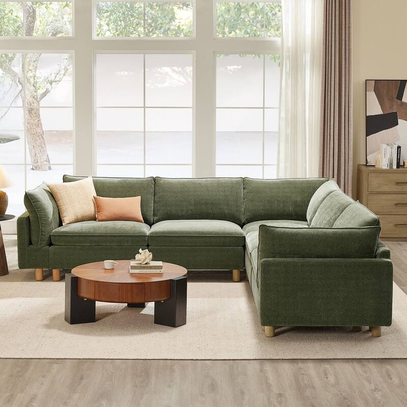 Spruce & Spring Modular Cloud Couch Sofa with Wood Legs for Living Room