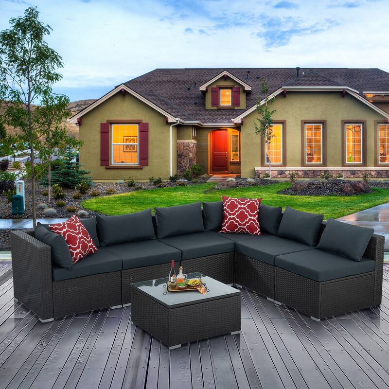 Outdoor Wicker Weaving Conversation Combo Set of 7