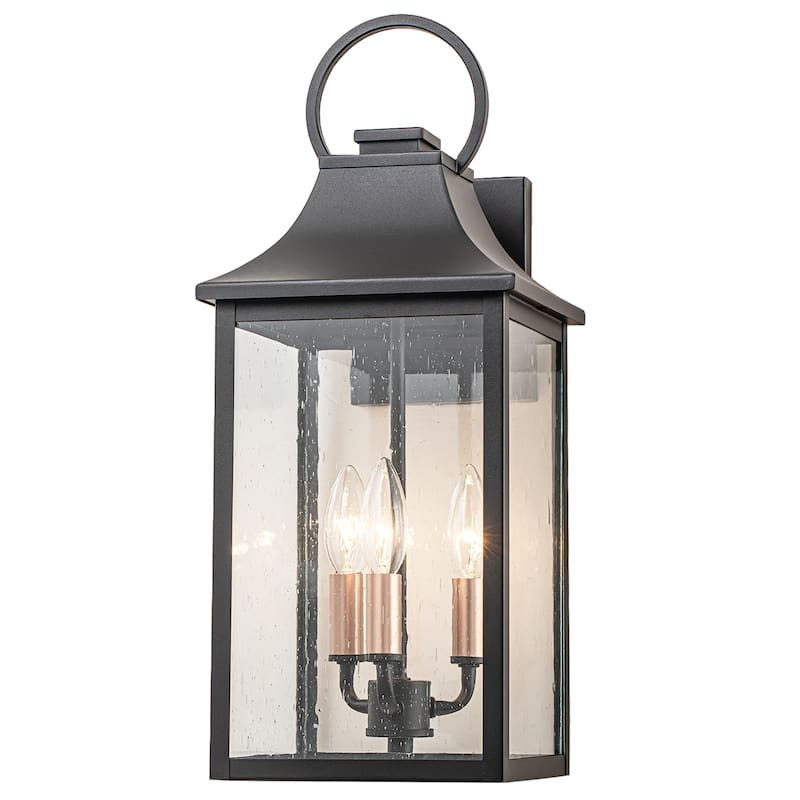 18" Black Gold Outdoor Wall Sconce with Seeded Glass - Black