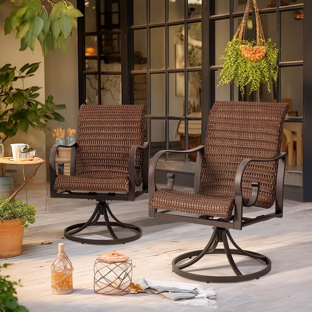 Outdoor Swivel Rocker Chairs Set of 2, Heavy-Duty 360° Swivel Patio Chairs with Cushions, All-Weather Steel Frame for Garden
