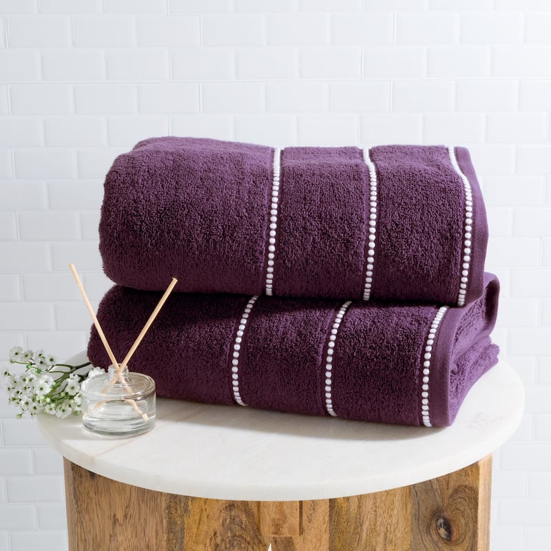 2-Piece Washable Bathroom Towels Set - Made From 100% Zero Twist Cotton - Quick Dry and Absorbent by Lavish Home (Eggplant) - Eggplant and Black.