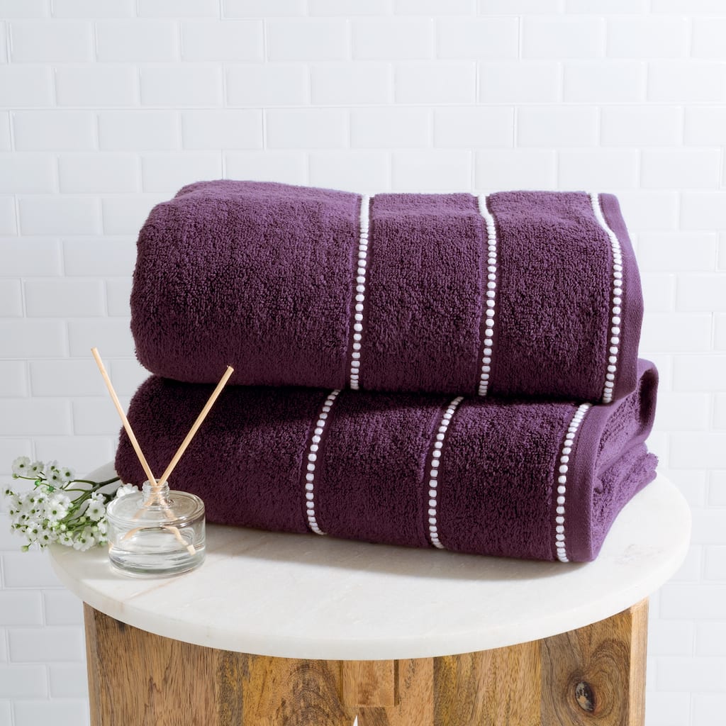 2-Piece Washable Bathroom Towels Set - Made From 100% Zero Twist Cotton - Quick Dry and Absorbent by Lavish Home (Eggplant)