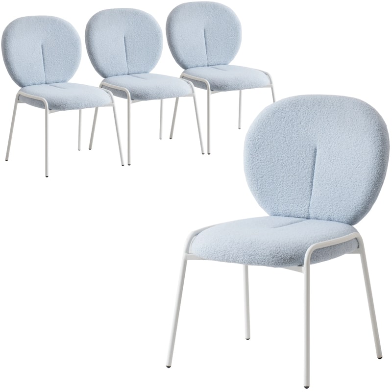 Celestial Modern Boucle Dining Chairs - Upholstered Accent Side Chairs with White Powder-Coated Iron Frame Set of 4 - Blue