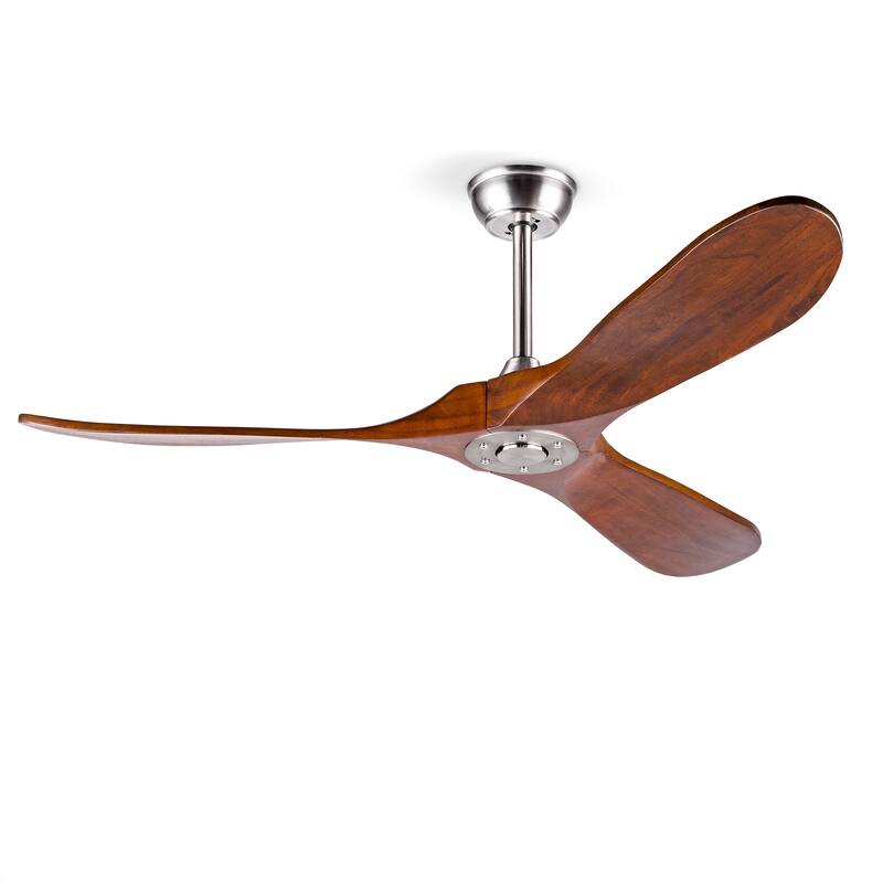 52 Inch Ceiling Fans Without Lights,Solid Wood Ceiling Fan with Remote Control and DC Motor,Ceiling Fan no Light with 3 Blades - Nickel+Brown