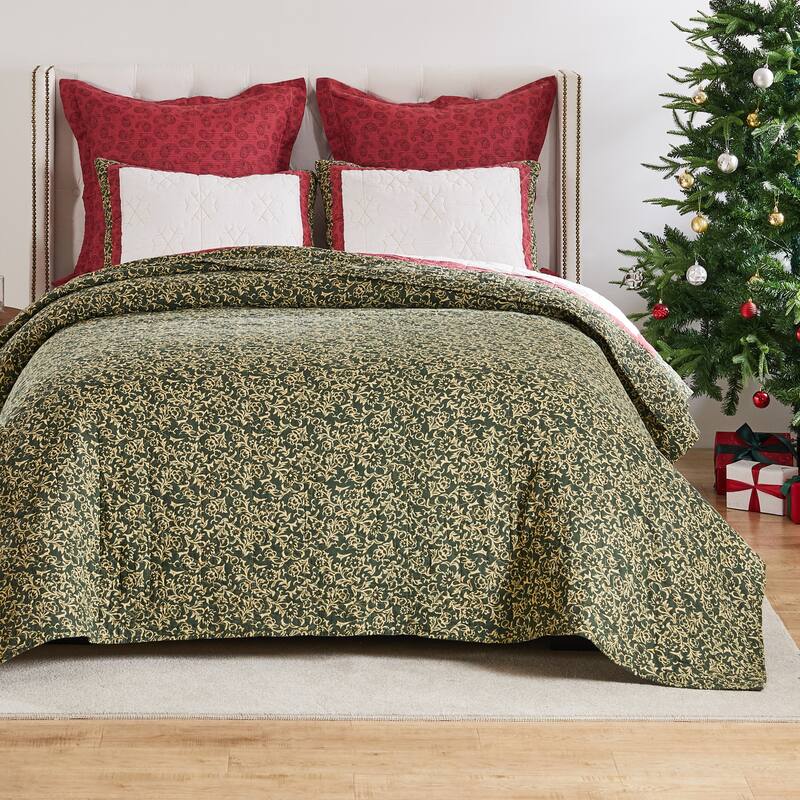 Greenland Home Fashions Christmas Tree Patchwork Cotton Quilt Set