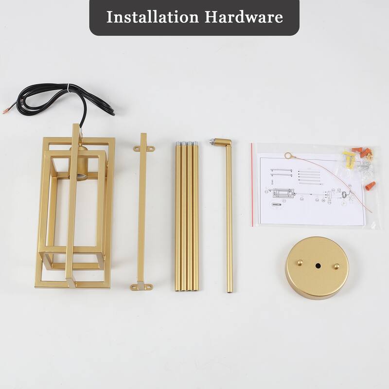 Open Metal Frame Classic Traditional Chandelier, Rustic Farmhouse 1 -Light Pendant for Dining Living Room, Kitchen