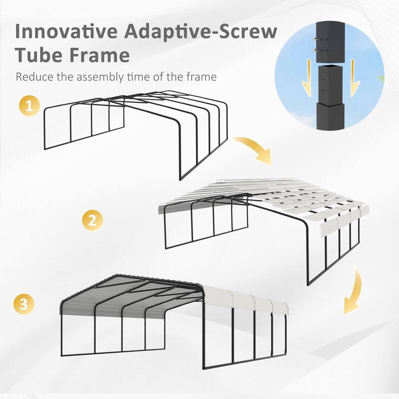 VEIKOUS Metal Carport, Heavy Duty Steel Carport Garage and Shelter, White