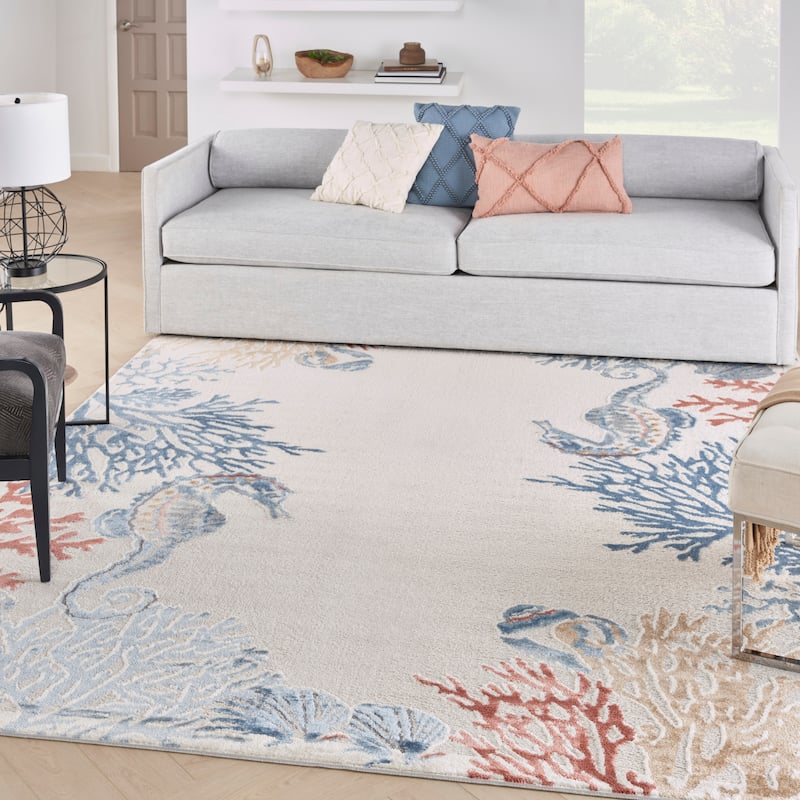 Nourison Pompeii Modern & Contemporary Seashore Inspired Area Rug - 7'10" x 9'10" - Ivory/Multi