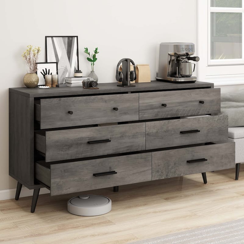 55" Wide Modern Wood 6 Drawers Dresser Chest of Drawers