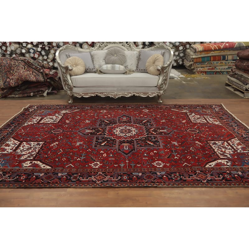 Hand Knotted Oriental 100% Wool Carpet Traditional Medallion Red Heriz Area Rug - 11' 3'' X 8' 4''