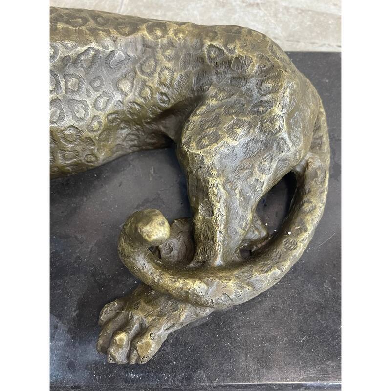 Signed Original Large Leopard Jaguar Bronze Sculpture Marble Figurine Statue Art