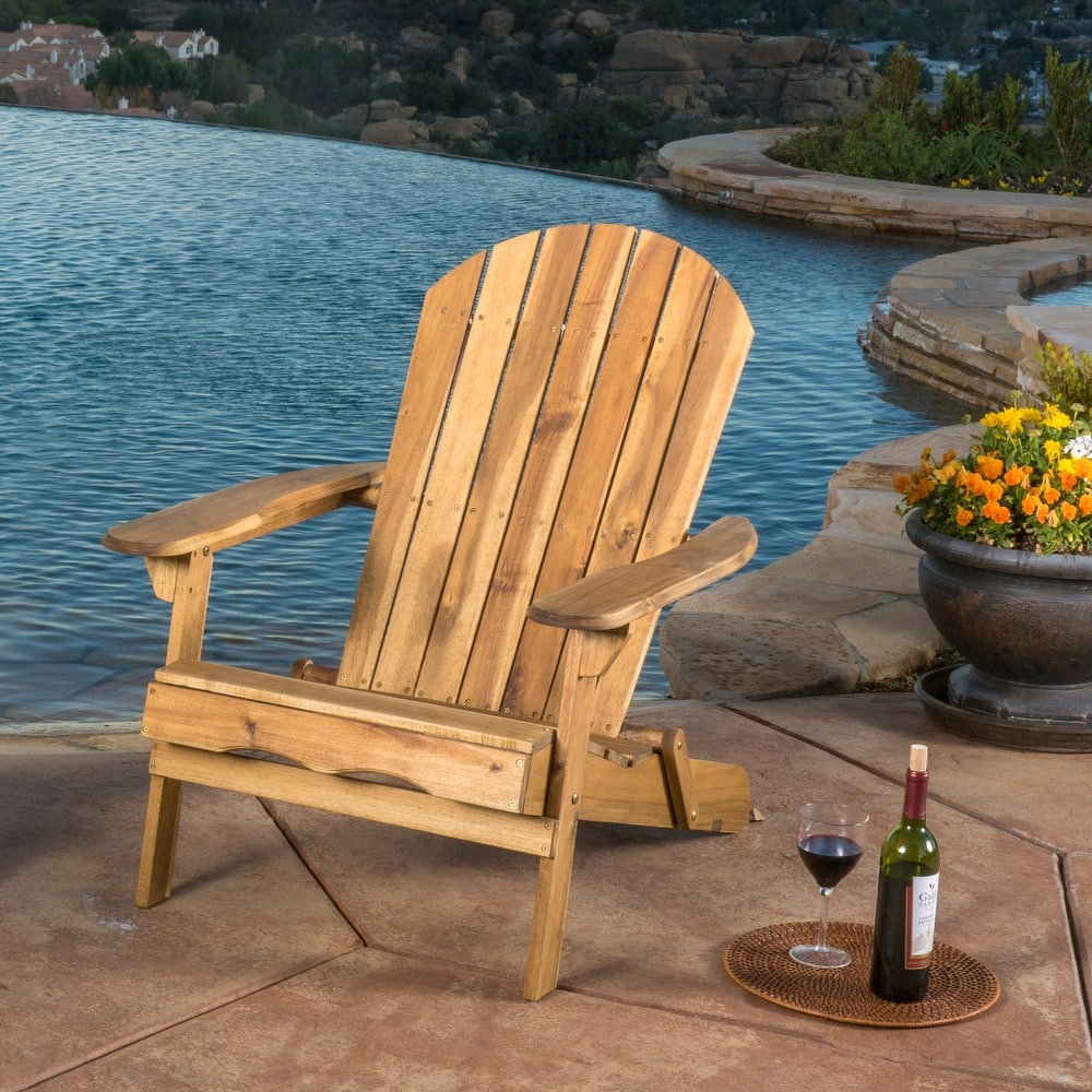 Roomfitters Foldable Adirondack Chair with Pull-Out Ottoman, Solid Wood Outdoor Recliner