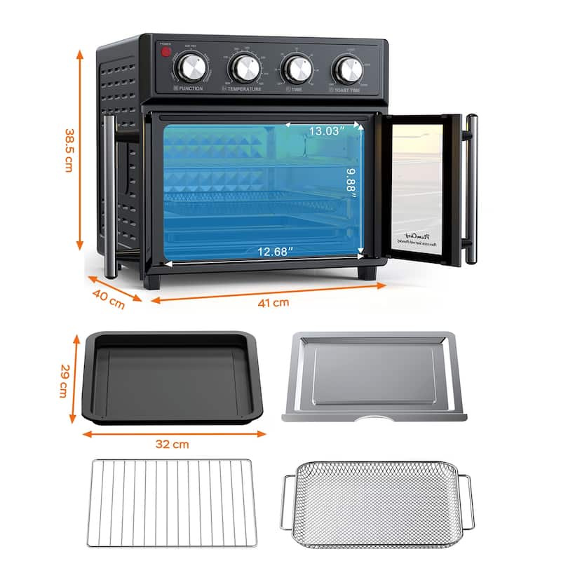 26QT Extra-Large French Double-Door Air Fryer Convection Toaster Oven, 1700W, 7 Preset Menus, 7-in-1 Multi-Function