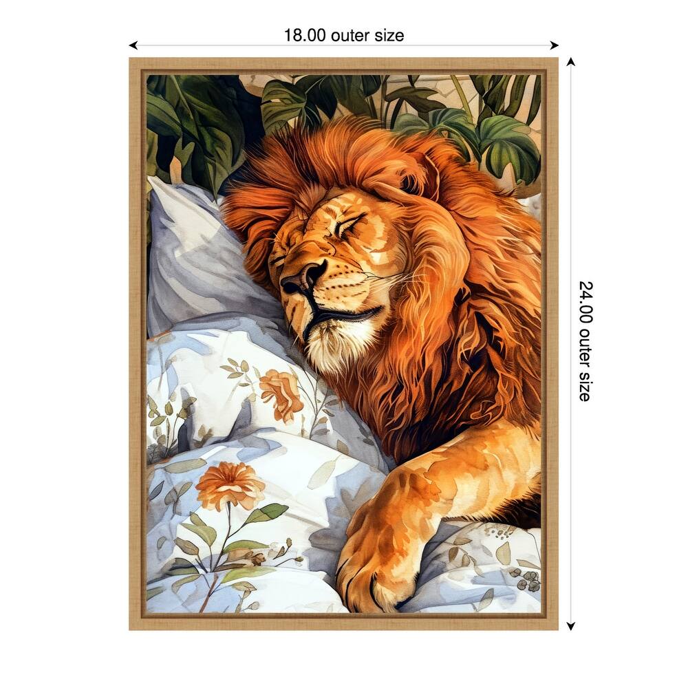 Animal Watercolor Art Lion Sleeping by Justyna Jaszke Framed Canvas Wall Art