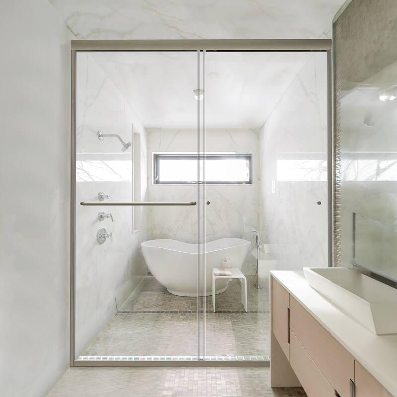 Matte Black Semi-Frameless Double-sliding Shower Door with Clear Glass - 60 in.Wx72 in.H - Silver