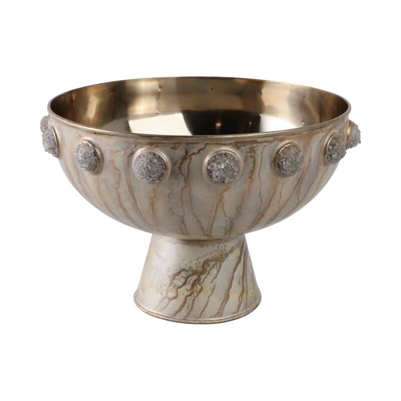Metal Bowl with Stone Pedestal Base and Crystal Textured Accents