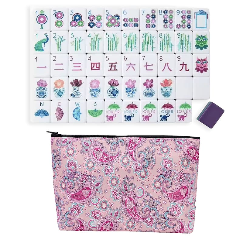Sweet Jojo Designs American Mahjong Tile Set (160pc) 1.25in. Layered Acrylic with Paisley Travel Bag - Beautiful, Luxury Purple
