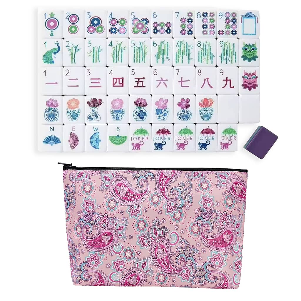 Sweet Jojo Designs American Mahjong Tile Set (160pc) 1.25in. Layered Acrylic with Paisley Travel Bag - Beautiful, Luxury Purple