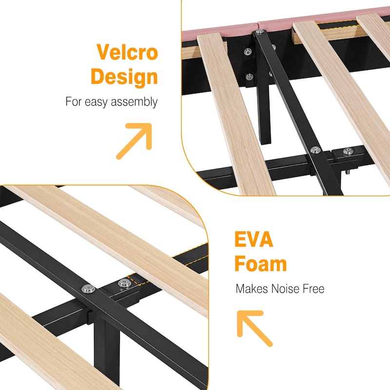 VECELO Bed Frame with Storage Drawers Leather Upholstered with Diamond Tufted Headboard Solid Wood Slat Support
