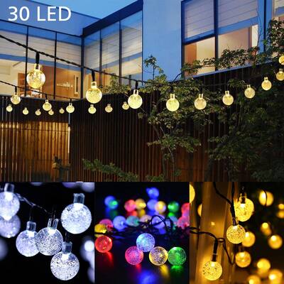 Solar 30 LED String Light Globe Ball Garden Path Yard Decor Lamp - 21ft Total Length