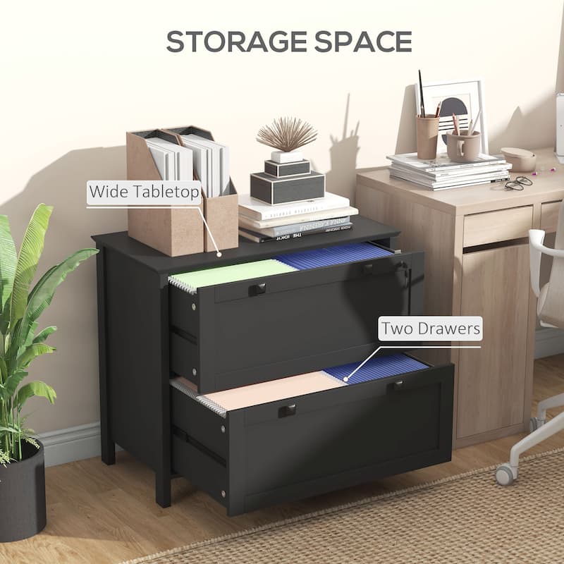 HOMCOM Lateral File Cabinet with 2 Drawers for Home Office, Filing Cabinet with Lock, Adjustable Hanging Bar for Letter, A4