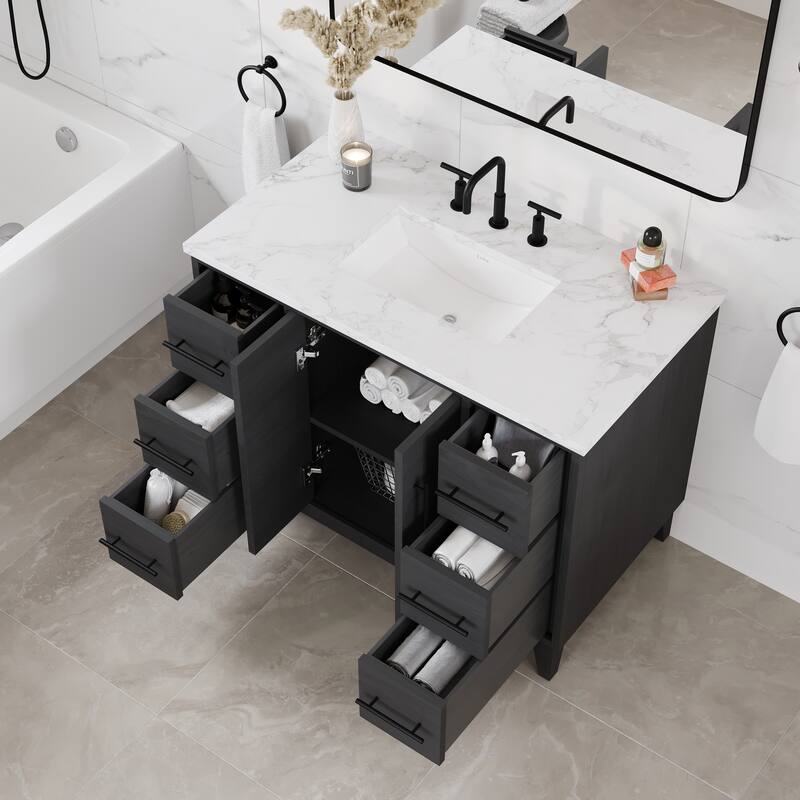 Graham 42"W Oak Bath Vanity with White Arabescato Engineered Stone Top