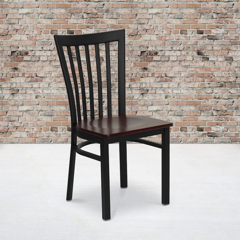 2 Pack School House Back Metal Restaurant Chair - 17.25"W x 18.75"D x 34.75"H - 17.25"W x 18.75"D x 34.75"H - mahogany wood seat/black metal frame