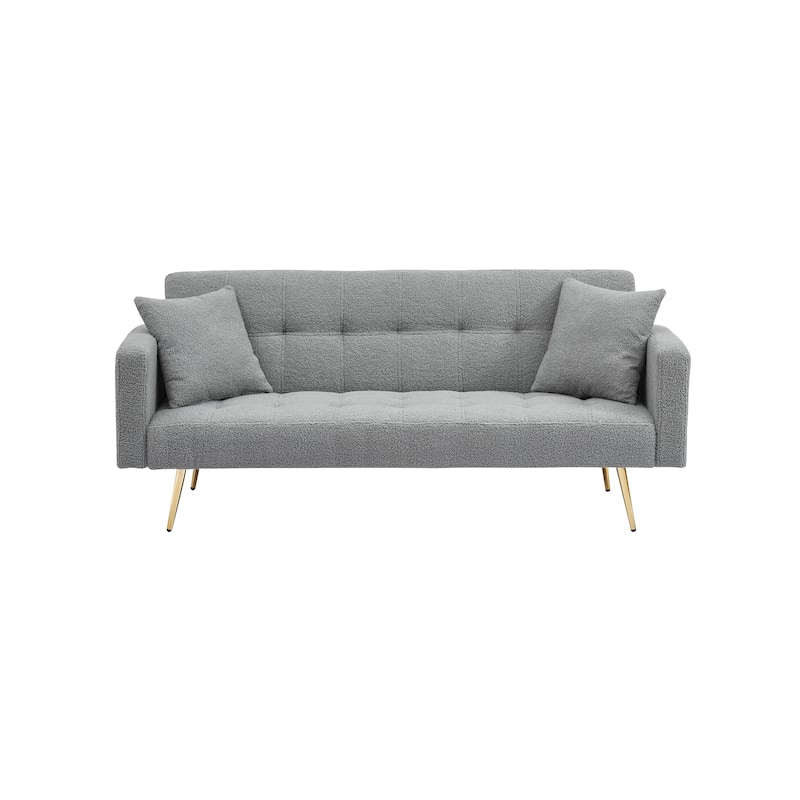 Folding Couch Teddy Fleece Sleeper Sofa Bed with Pillows and Metal Leg