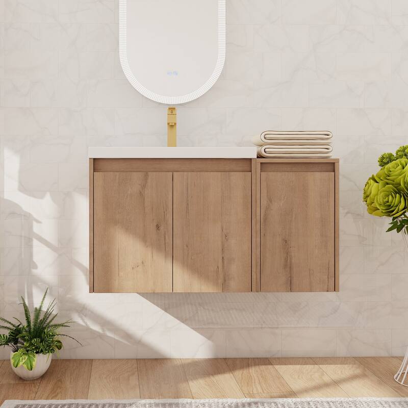 Beingnext 24"/36"/48"/60" Bathroom Vanity with Resin Sink, Floating Bathroom Vanity with Soft Close Doors - 35.44''W x 18.13''D x 20.5''H
