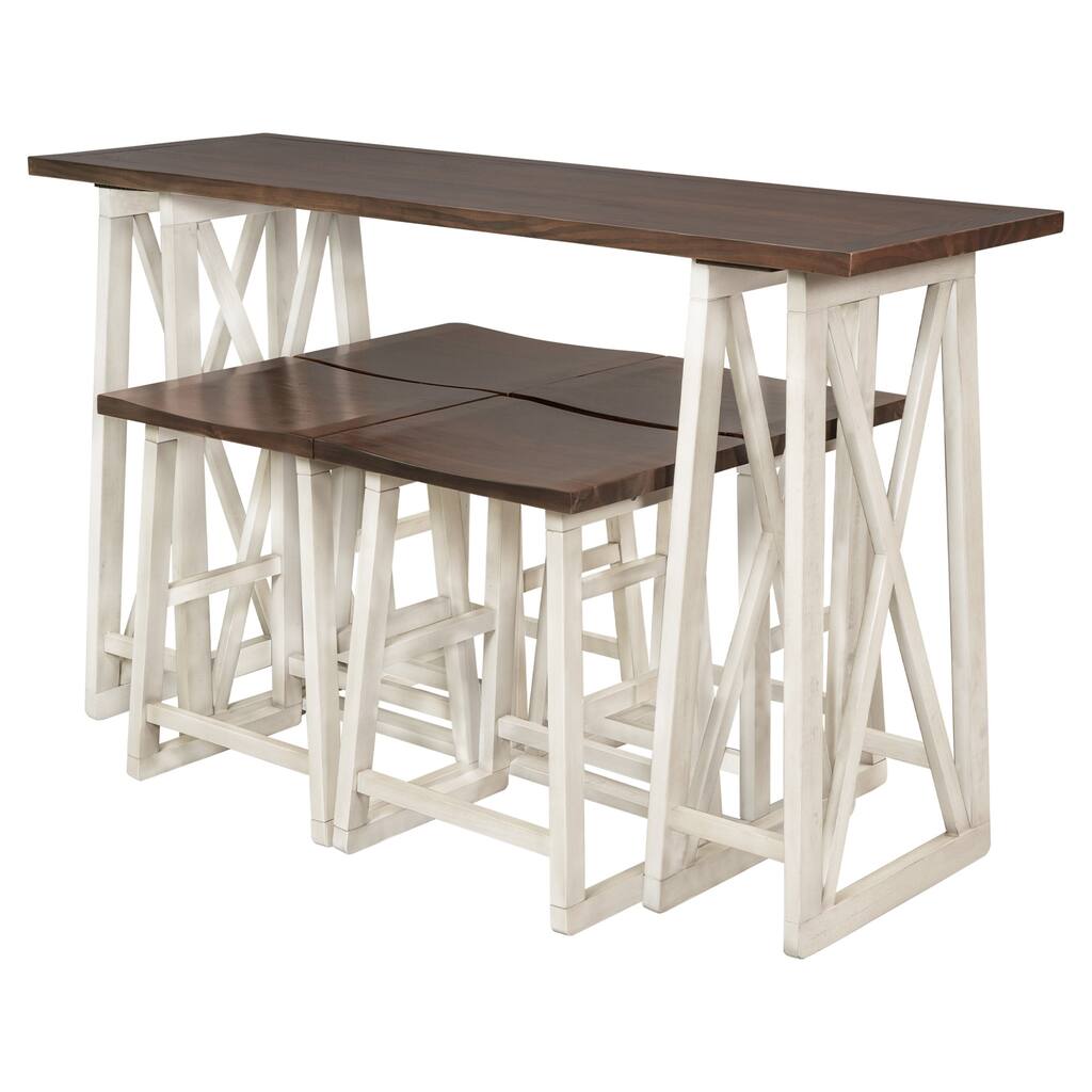 Rustic Counter Height 5-Piece Dining Set; Wood Console Table - 60"