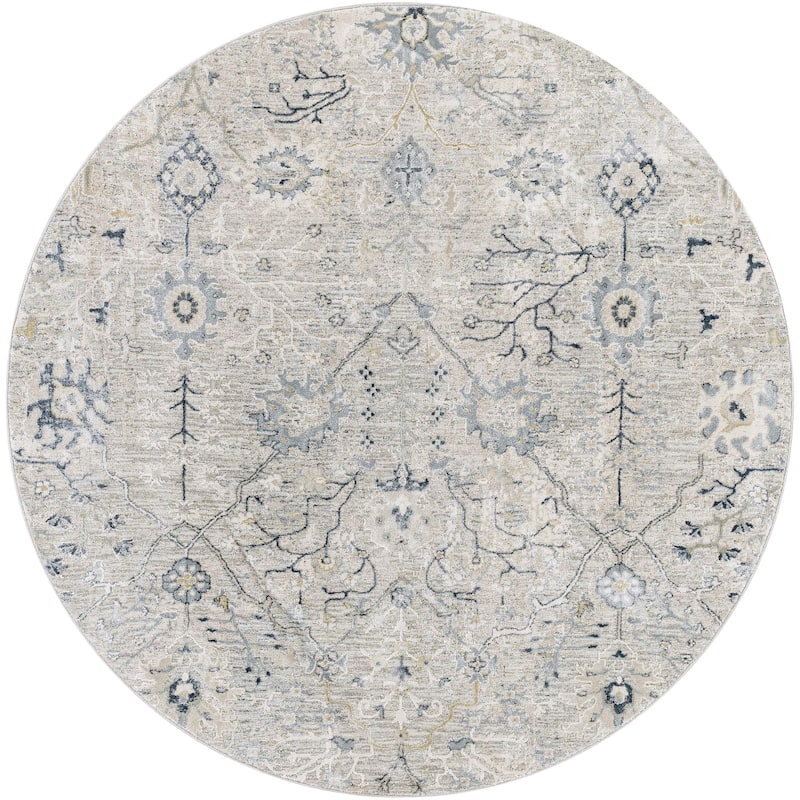 Brain Transitional Floral Area Rug - 5'3" x 5'3" Round - Ivory