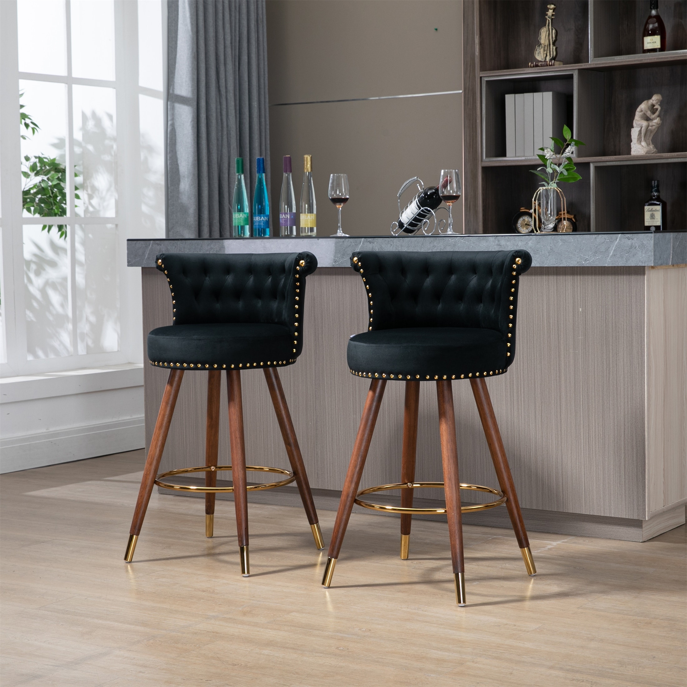 Swivel Bar Stools with Backrest Footrest Fixed Height of 360 Degrees
