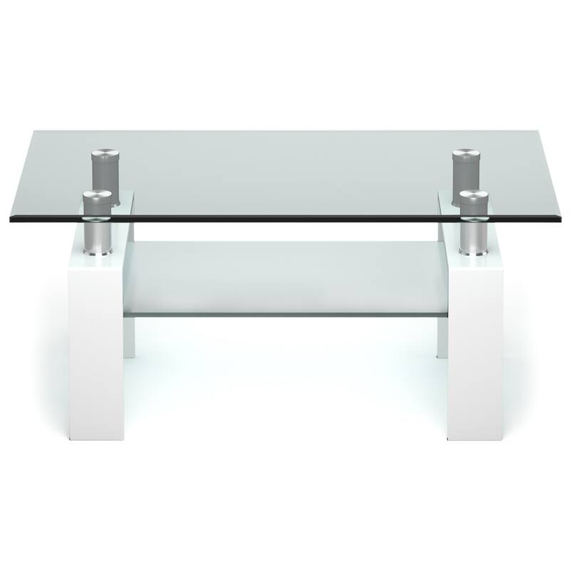 Costway Rectangle Glass Coffee Table Metal Legs End Table Livingroom