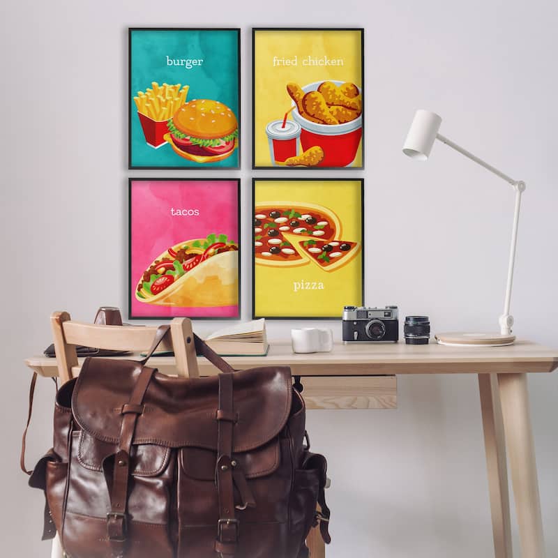 Stupell Delicious Fast Food Meals Framed Giclee Art Design By Kim Allen (Set of 4)