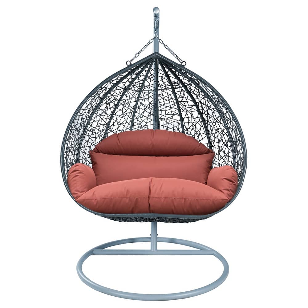 2-Person Egg Swing Chair with Grey Stainless Steel Frame, Cushioned 2-Seater Porch Swing for Outdoor and Indoor Use