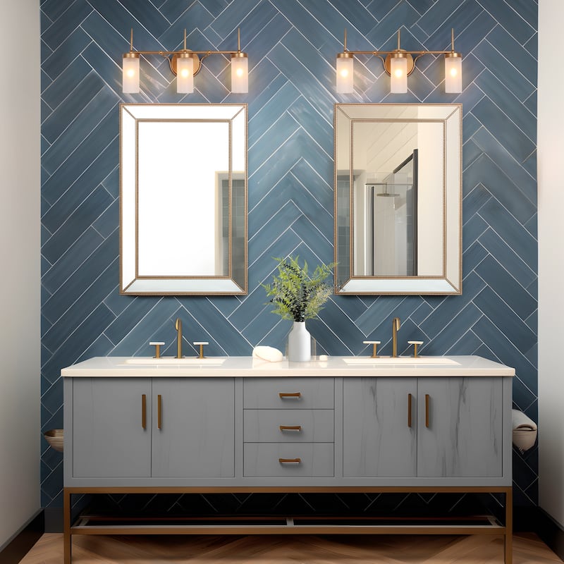 Modern Gold 3-Light Linear Bathroom Vanity Lights Frosted Glass Wall Sconces - 22" L x 5" W x 11" H